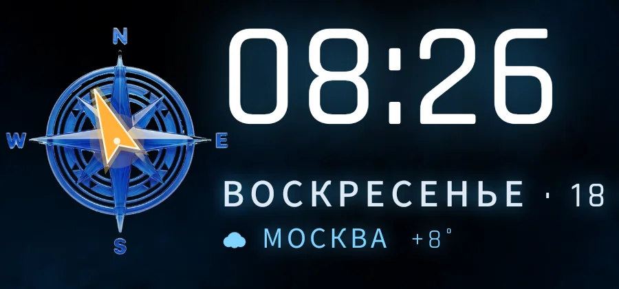 Большой компас рядом с часами на домашнем экране LAUNCHER.